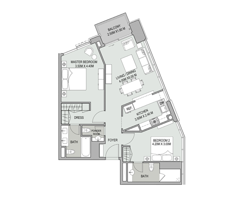 Floor plan - 2 Bedroom Type 04 Init 6A Tower 1 -  Bellevue Towers  - etamea.com
