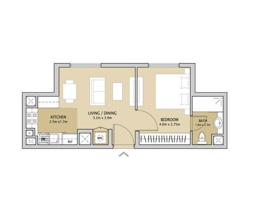 Floor plan - 1 Bedroom Type 1 -  Remraam Apartments  - etamea.com