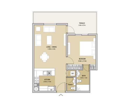 Floor plan - 1 Bedroom Type 6 A -  Remraam Apartments  - etamea.com