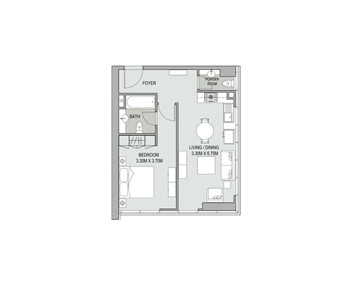 Floor plan - 1 Bedroom Type 06 Init 6B Tower 1 -  Bellevue Towers  - etamea.com