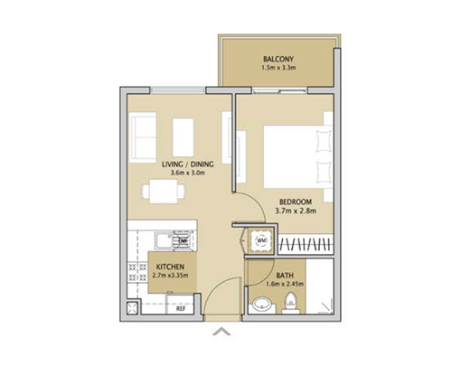 Floor plan - 1 Bedroom Type 3 -  Remraam Apartments  - etamea.com