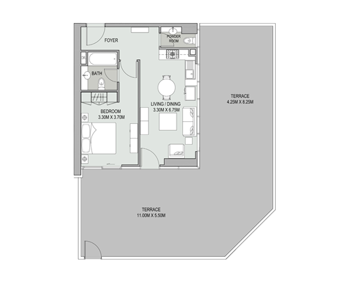 Floor plan - 1 Bedroom Type 06 Init 6B Tower 1 -  Bellevue Towers  - etamea.com