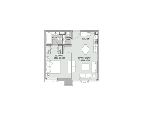 Floor plan - 1 Bedroom Type 07 Init 2A Tower 2 -  Bellevue Towers  - etamea.com
