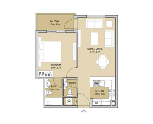 Floor plan - 1 Bedroom Type 4 -  Remraam Apartments  - etamea.com