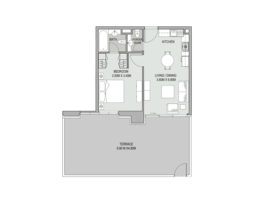 Floor plan - 1 Bedroom Type 07 Init 2A Tower 2 -  Bellevue Towers  - etamea.com