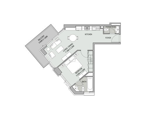 Floor plan - 1 Bedroom Type 08 Init 2B Tower 2 -  Bellevue Towers  - etamea.com