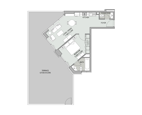 Floor plan - 1 Bedroom Type 08 Init 2B Tower 2 -  Bellevue Towers  - etamea.com