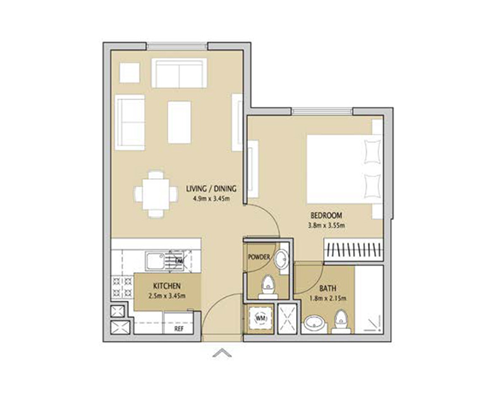 Floor plan - 1 Bedroom Type 5 -  Remraam Apartments  - etamea.com