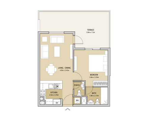 Floor plan - 1 Bedroom Type 5 A -  Remraam Apartments  - etamea.com